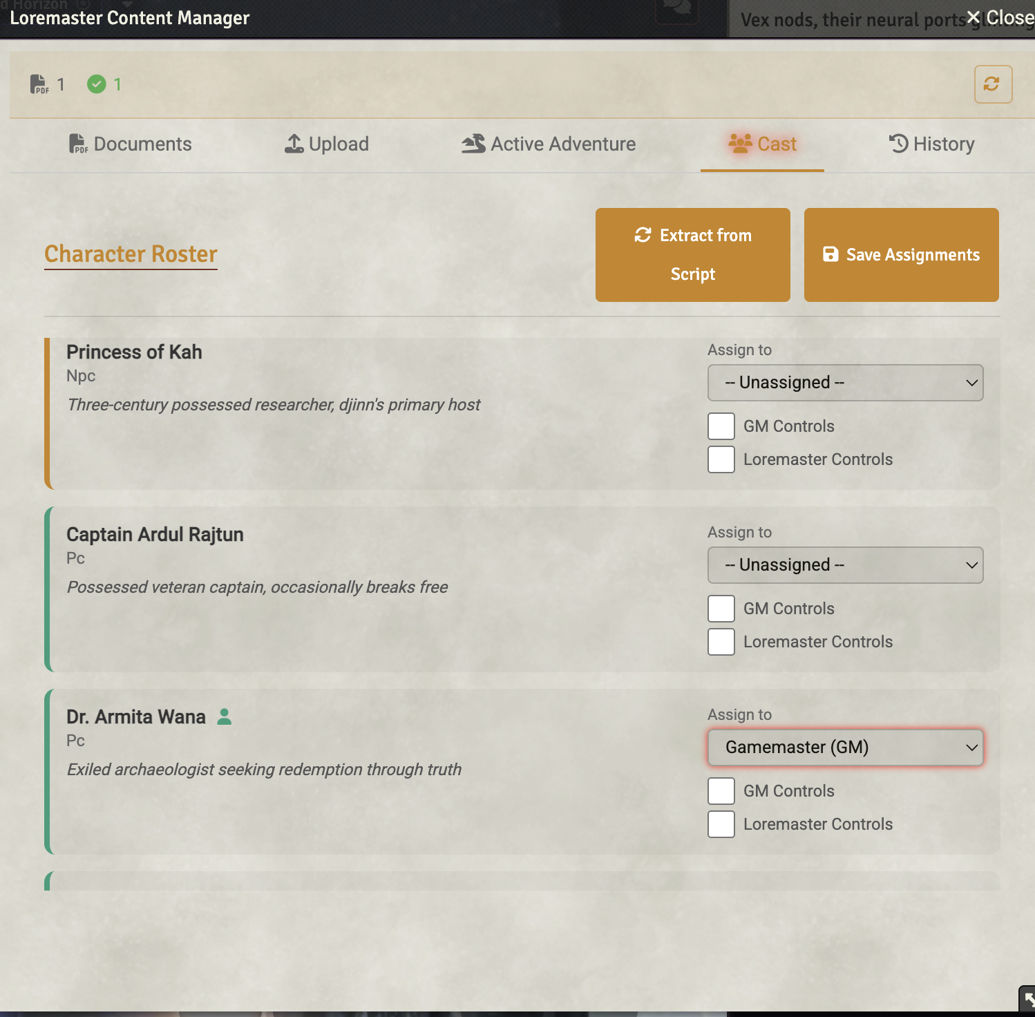 Chat integration showing Loremaster responses
