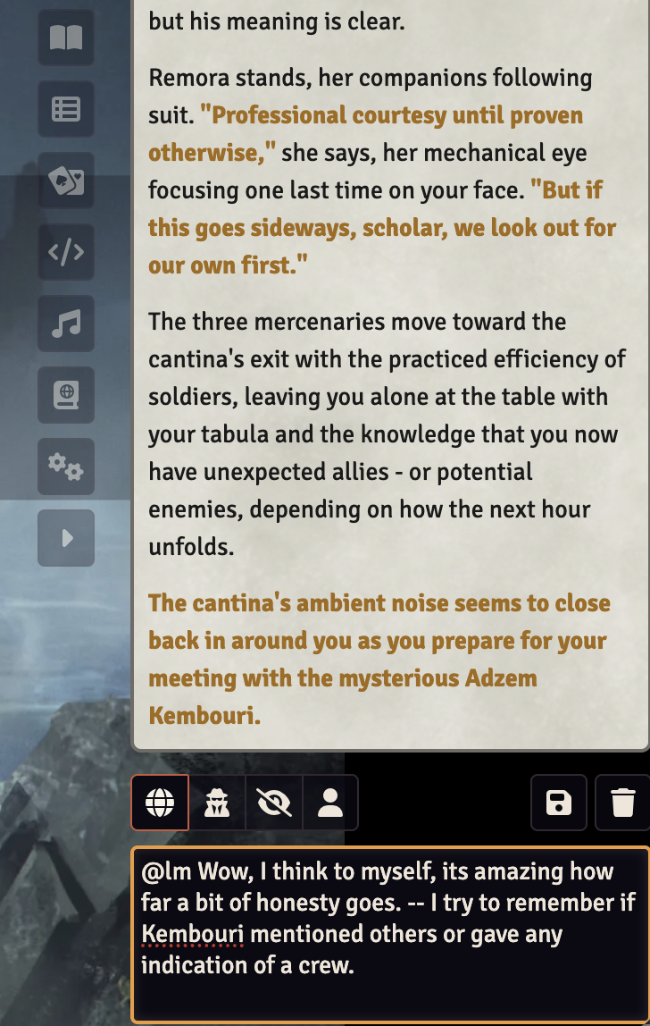 Chat integration showing Loremaster responses